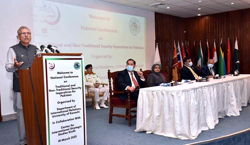 President Dr. Arif Alvi addressing the conference titled '' Traditional and Non Traditional Security Imperatives for Pakistan