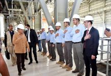 Prime Minister Muhammad Shehbaz Sharif interacts with the engineers working at the 330MW Thai Nova Electric Power Plant Site