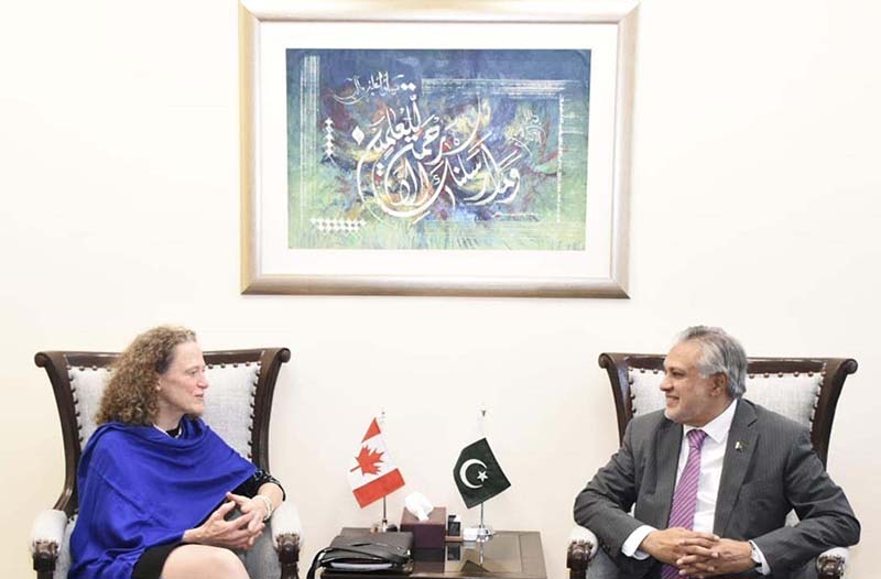 H.E.Ms.Leslie Scanlon, High Commissioner of Canada called on Federal Minister for Finance and Revenue senator Mohammad Ishaq Dar at Finance Division