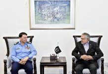 Air Marshal Mr. Ghulam Abbas Ghumman, SI(M) called on Federal Minister for Finance and Revenue Senator Mohammad Ishaq Dar at Finance Division in Federal Capital