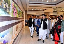 Chairman Senate, Muhammad Sadiq Sanjrani witnessing the 240 feet longest painting in connection of The Golden Jubilee celebrations of the Senate of Pakistan at Parliament House