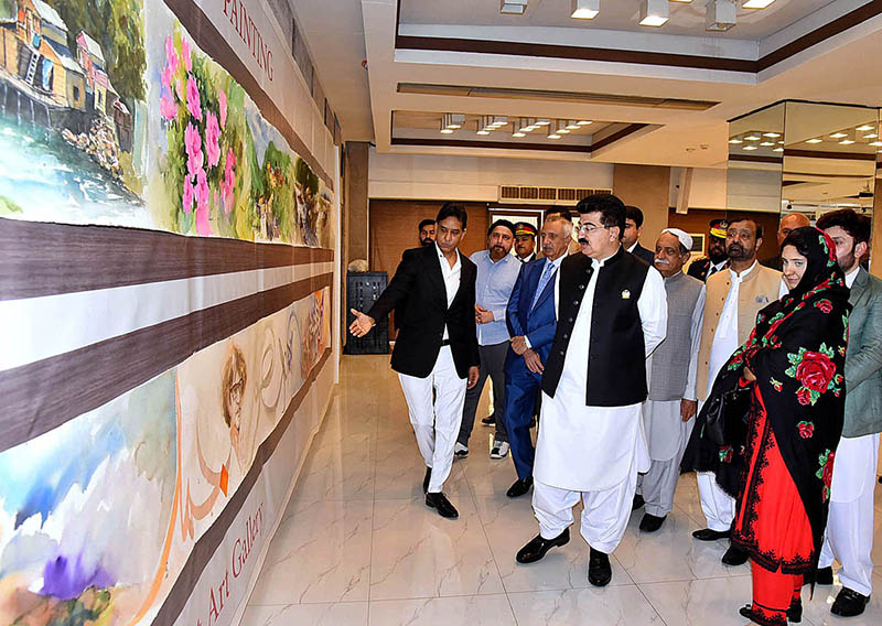 Chairman Senate, Muhammad Sadiq Sanjrani witnessing the 240 feet longest painting in connection of The Golden Jubilee celebrations of the Senate of Pakistan at Parliament House