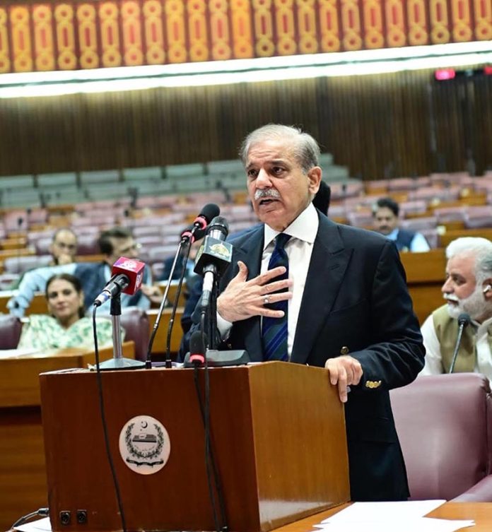Prime Minister Muhammad Shehbaz Sharif addresses the National Assembly session