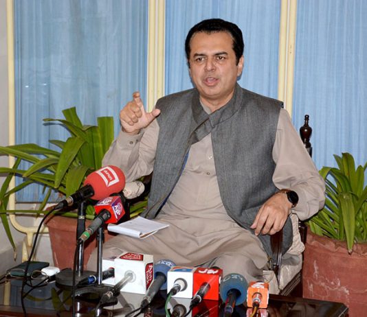 Central Leader of Pakistan Muslim League-N (PML-N) Muhammad Talal Chaudhary addressing a press conference