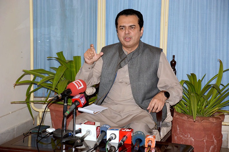 Central Leader of Pakistan Muslim League-N (PML-N) Muhammad Talal Chaudhary addressing a press conference