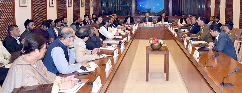 Senator Mohsin Aziz, Chairman Senate Standing Committee on Interior presiding over a meeting of the committee at Parliament House