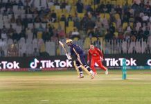 Quetta gladiator’s batsman Sarfaraz Ahmed plays a shot during PSL 8 T20 cricket match between Islamabad United and Quetta gladiator teams at Pindi Cricket Stadium
