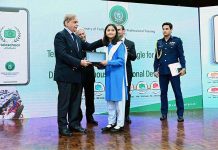 Prime Minister Muhammad Shehbaz Sharif distributes chrome books among the students as part of TeleSchool Pakistan and Google for Education programme