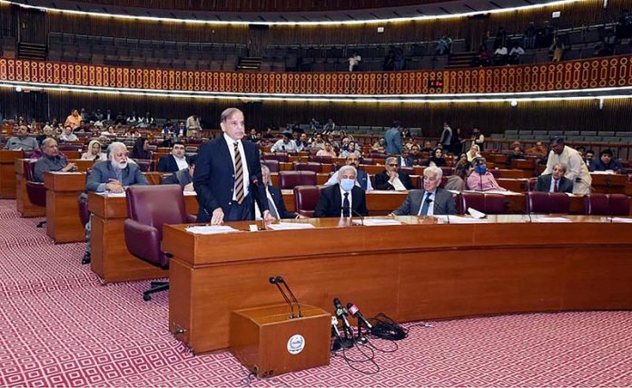 Prime Minister Muhammad Shehbaz Sharif addresses the National Assembly Session