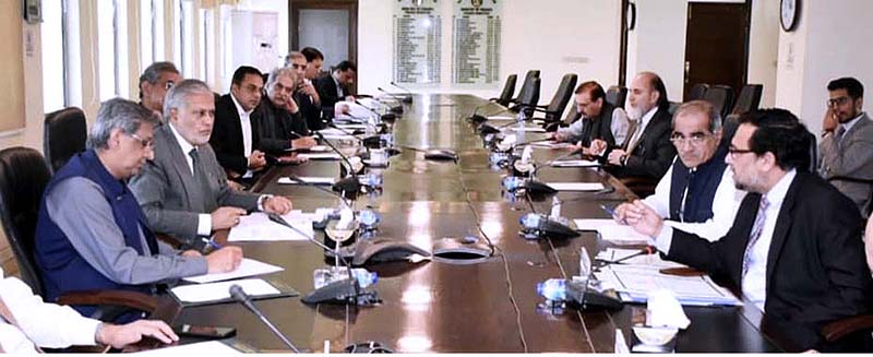 Federal Minister for Finance and Revenue, Senator Mohammad Ishaq Dar chairs a meeting on Civil Aviation Sector issues, at Finance Division