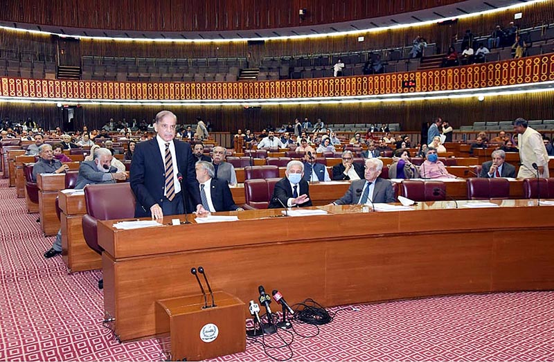 Prime Minister Muhammad Shehbaz Sharif addresses the National Assembly Session