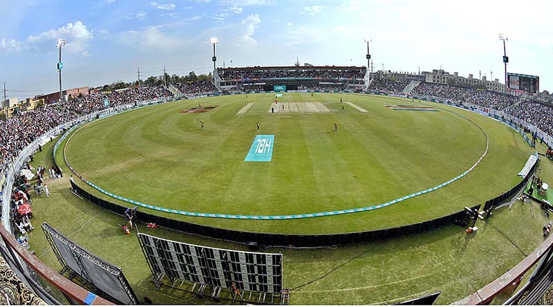 A view of T20 cricket match played between Islamabad United & Peshawar Zalmi during PSL 8 at Pindi Cricket Stadium