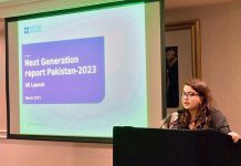 SAPM Youth Affairs Ms. Shaza Fatima Khawaja addressing at the launch of Next Generation Report 2023
