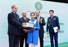Prime Minister Muhammad Shehbaz Sharif distributes chrome books among the students as part of TeleSchool Pakistan and Google for Education programme