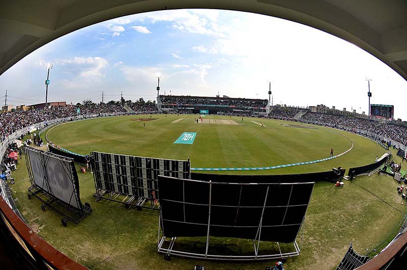A view of T20 cricket match played between Islamabad United & Peshawar Zalmi during PSL 8 at Pindi Cricket Stadium