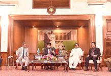 Governor of Sindh Kamran Khan Tessori addressing a press conference during the inauguration ceremony of 7th Census at Governor House