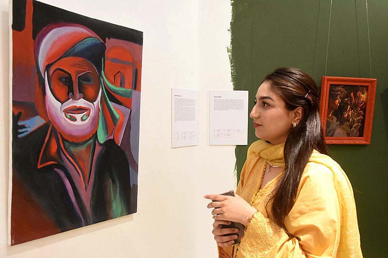 Visitor viewing the painting and different Arts work during Painting and Art Exhibition "Introspective Patterns of Interpersonal Relations" at Alhamra