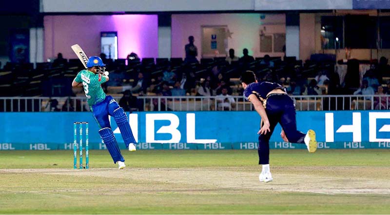 A view of cricket match between Quetta gladiators & Multan sultans during PSL 8 T20 cricket match at Pindi Cricket Stadium