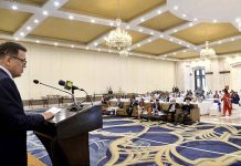 National Productivity Organization (NPO) CEO Alamgir Chaudhry is addressing the seminar, organizing Ministry of Industries & Production, Government of Pakistan at Local hotel