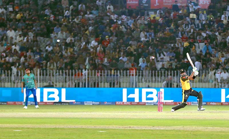 A view of PSL 8 T20 cricket match between Peshawar Zalmi and Multan Sultans at Rawalpindi Cricket Stadium