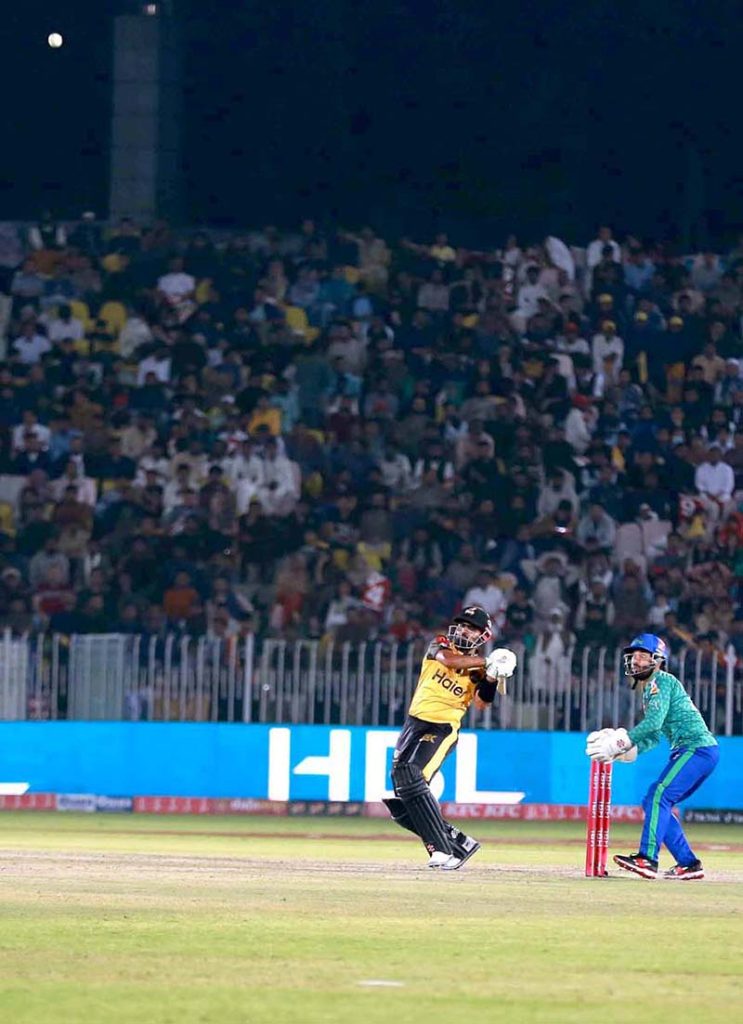 A view of PSL 8 T20 cricket match between Peshawar Zalmi and Multan Sultans at Rawalpindi Cricket Stadium