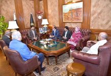 A delegation of National Forum for Environment and Health led by Naeem Qureshi call on Sindh Governor Kamran Tessori at Governor House