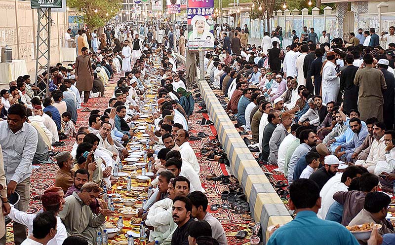 A large number of people are participating in the Iftar party given by PPP Chairman and Foreign Minister Bilawal Bhutto Zardari at Qaim Shah Bukhari Road