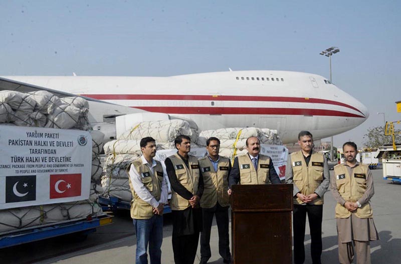 NDMA dispatched 90 ton load tents for Turkiye through a special flight from Alama Iqbal International Airport