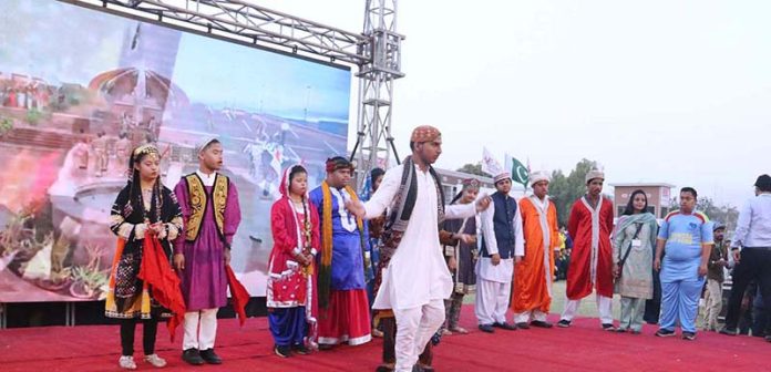 Special children are performing a tableau during inauguration ceremony of Karachi Games