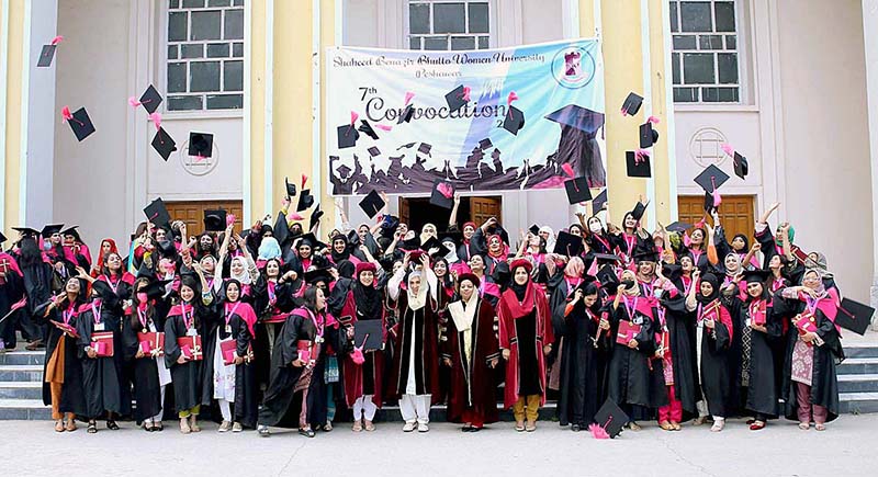 Students throwing their caps in the air during 7th Convocation of SBBWU