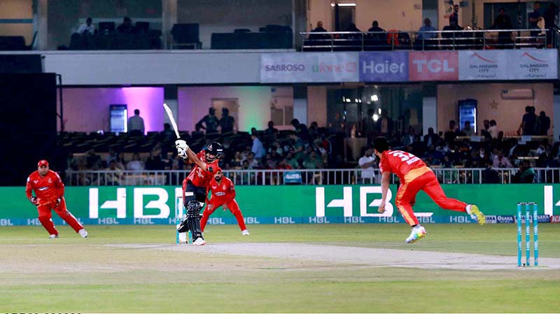 A view of T20 cricket match between Lahore Qalandars and Islamabad United teams during PSL 8 at Pindi Cricket Stadium in twin cities