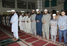 People offering Taraveeh prayers marking the start of holy month of Ramazan at Local Mosque
