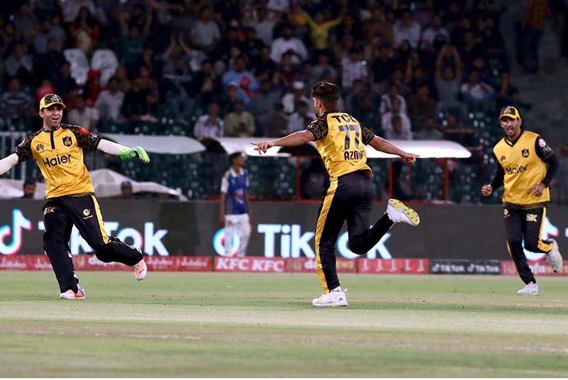 Islamabad United player Alex Hales playing shot during the Pakistan Super League (PSL) Twenty20 cricket match between Peshawar Zalmi and Islamabad United at the Gaddafi Cricket Stadium