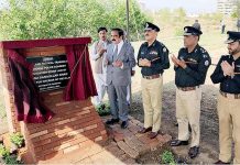 Federal Minister for Interior, Rana Sanaullah Khan laying the foundation stone of Tactical and Physical Training Area at National Police Academy