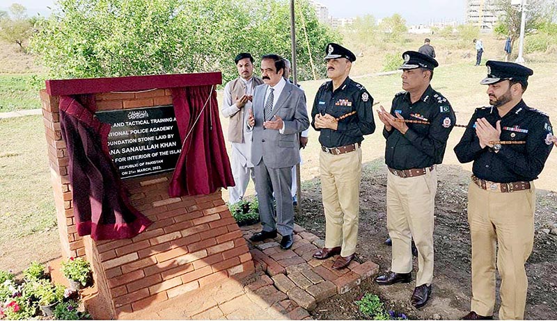 Federal Minister for Interior, Rana Sanaullah Khan laying the foundation stone of Tactical and Physical Training Area at National Police Academy