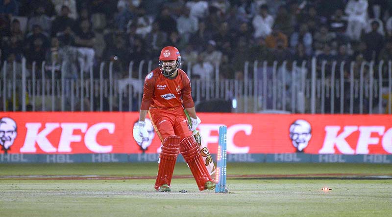 A view of PSL 8 T20 cricket match between Multan Sultans and Islamabad United teams at Rawalpindi Cricket Stadium