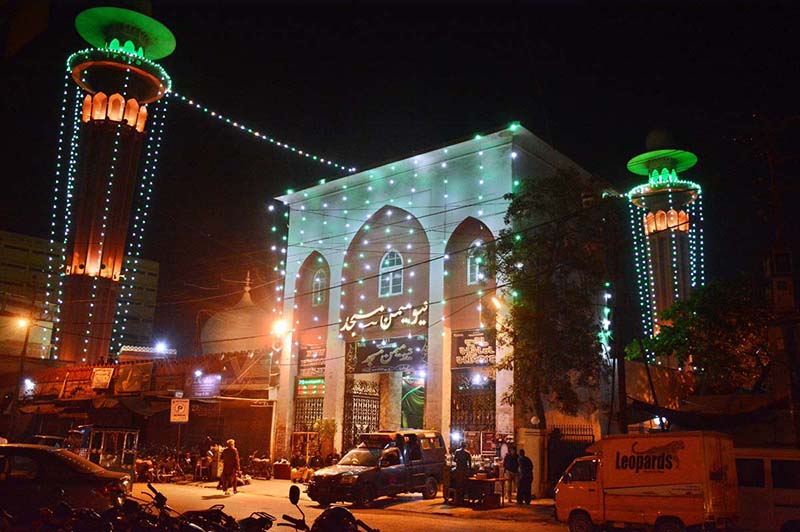 A beautiful view of illuminated New Memon Masjid on the occasion of Shab-e-Barat