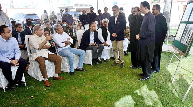 Prime Minister Muhammad Shahbaz Sharif receives briefing regarding progress on the construction work at Kalma Chowk
