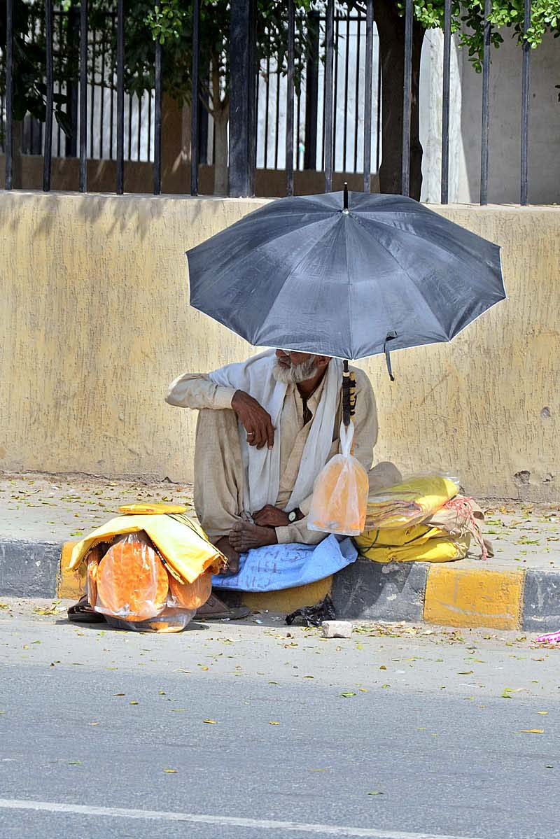 An elderly person waiting for the customer to sell a different stuff at roadside