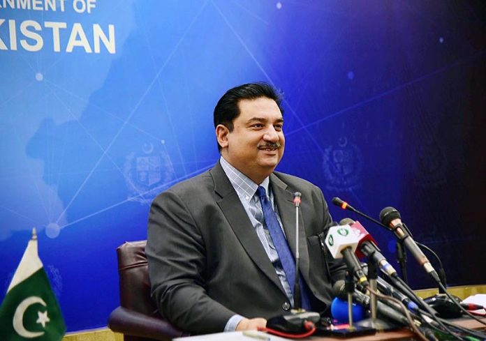 Federal Minister for Power Engr. Khurram Dastgir Khan addressing a press conference.