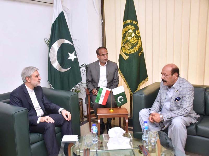 Syed Mohammad Ali Hosseini Ambassador of Islamic Republic of Iran called on Minister for Defence Production Muhammad Israr Tareen at his office
