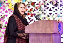 First Lady Begum Samina Alvi addressing an awareness seminar in connection with World Autism Awareness Day at a hospital