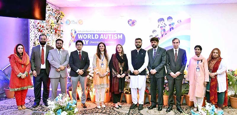First Lady Begum Samina Alvi addressing an awareness seminar in connection with World Autism Awareness Day at a hospital