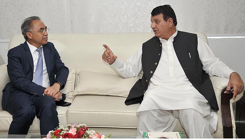 Adviser to the Prime Minister Engr. Amir Muqam in a meeting with Ambassador of Indonesia to Pakistan Adam M Tugio at National Heritage and Culture Division.