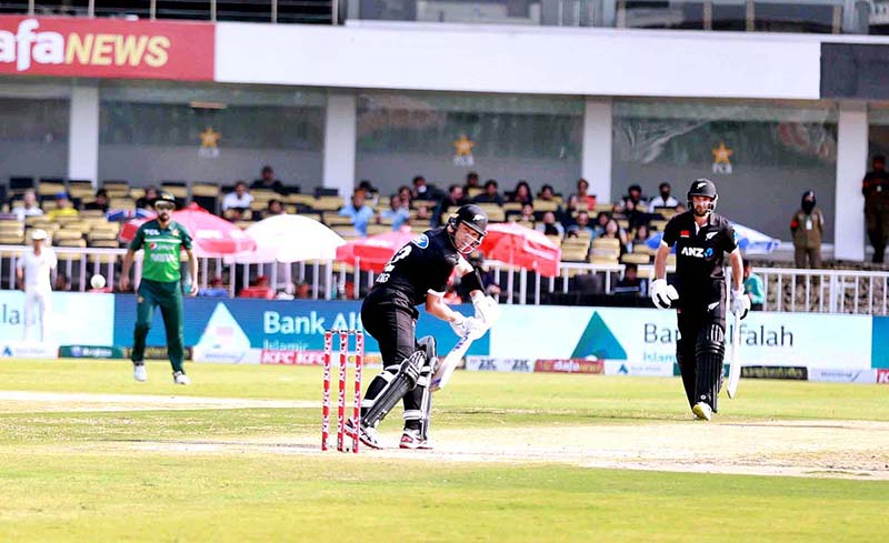 The Pakistani and New Zealand cricket players were seen in action during the first One Day International (ODI) match held at the Pindi Cricket Stadium