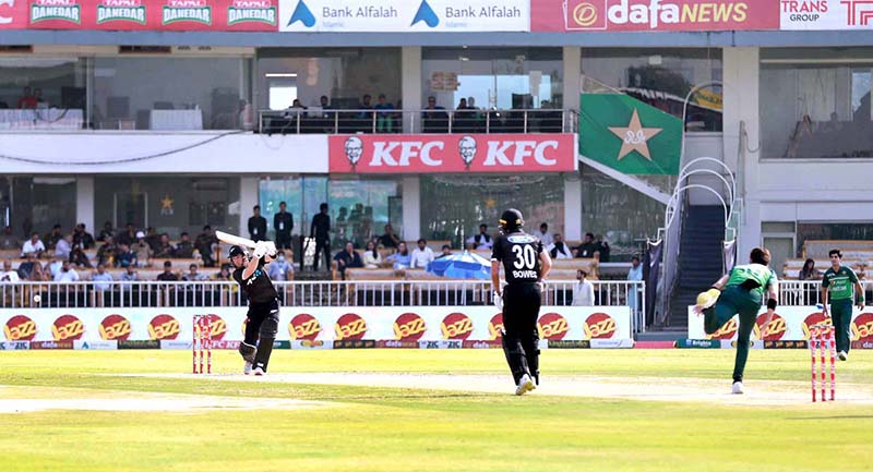 The Pakistani and New Zealand cricket players were seen in action during the first One Day International (ODI) match held at the Pindi Cricket Stadium