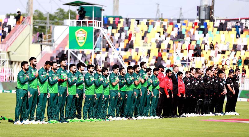 The Pakistani and New Zealand cricket players were seen in action during the first One Day International (ODI) match held at the Pindi Cricket Stadium