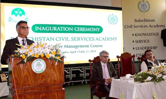 Chief Secretary Balochisan Abdul Aziz Uqaili addresses the inaugural ceremony of Balochistan Civil Service Academy in Provincial Capital city.