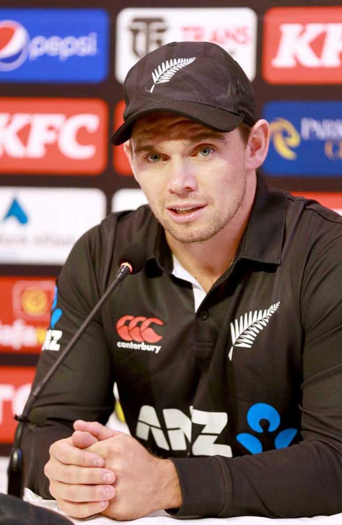 New Zealand's captain Tom Latham speaks during a press conference at the Rawalpindi Cricket Stadium in Rawalpindi. On the eve of their first one-day international (ODI) cricket match against Pakistan