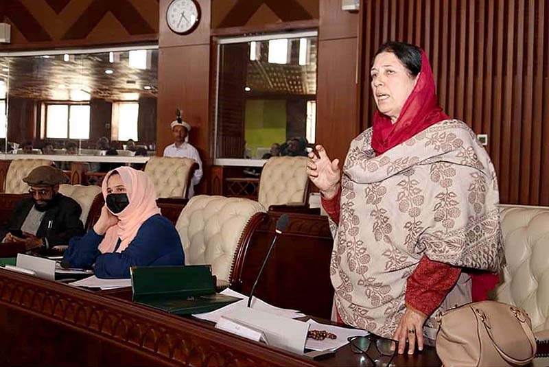 Parliamentary Secretary on forest Gilgit-Baltistan Assembly Dishad Bano addressing the 1st sitting of 18th assembly session at Assembly secretariat